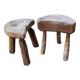 Pair of brutalist tripod stools in grayed pine. France, 1950s
