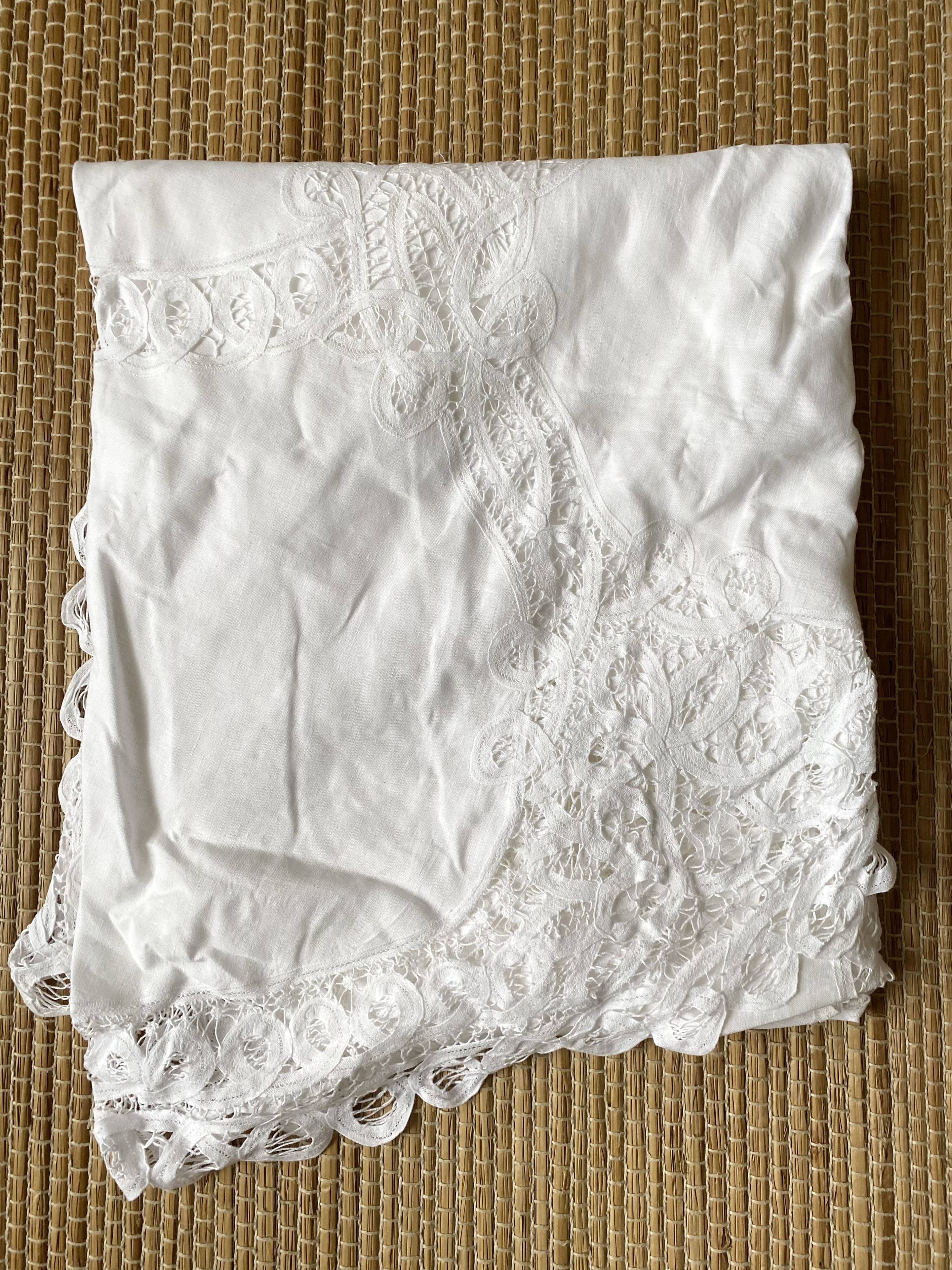 White cotton tablecloth with openwork embroidery 160X170 cm