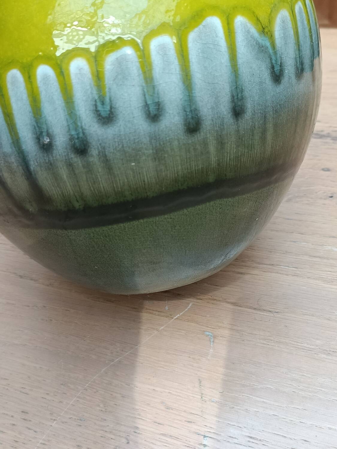 Green ceramic vase with stamp