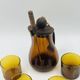 Vintage Sangria Service in Amber Glass and Wood