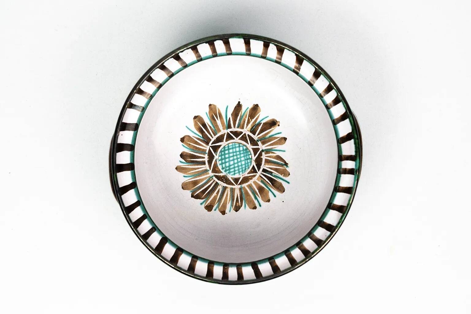 Small ear-handled bowl Robert Picault – Vallauris, sunflower decoration 1950