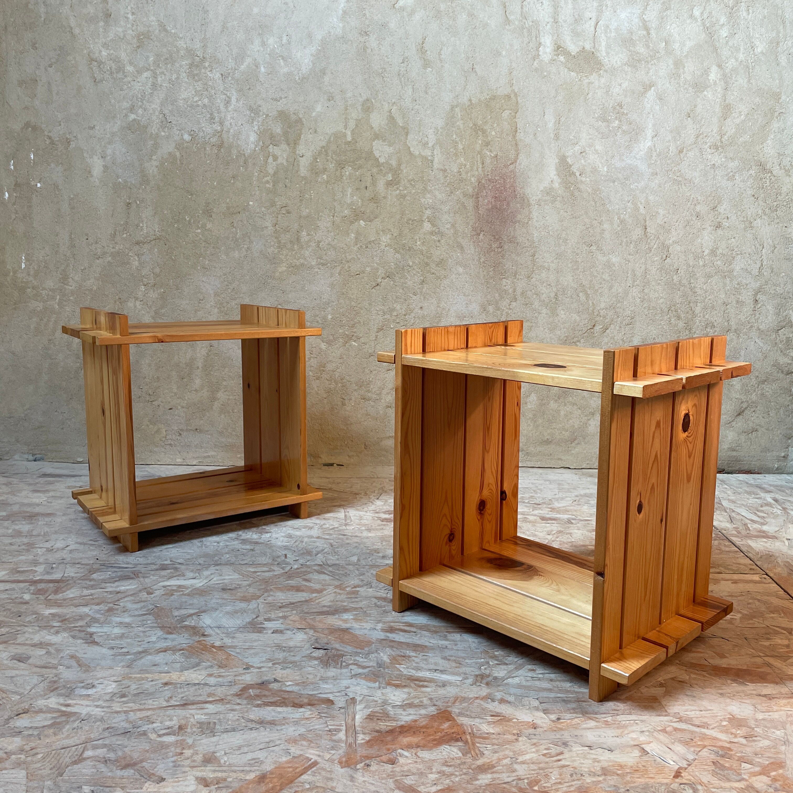 Pair of cubist pine bedside tables