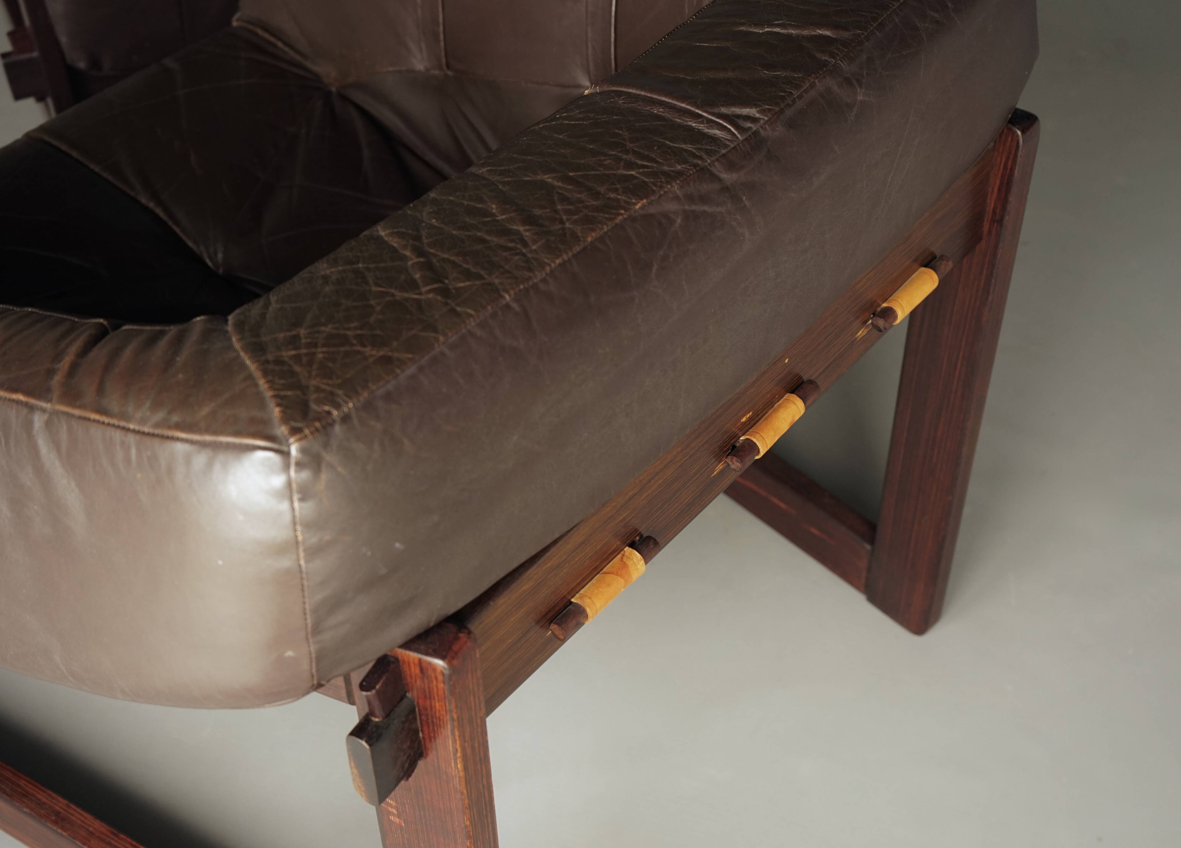 Rare pair of model MP-91 leather lounge chairs by Percival Lafer