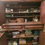 Antique two-part cabinet in solid wood, molded and carved