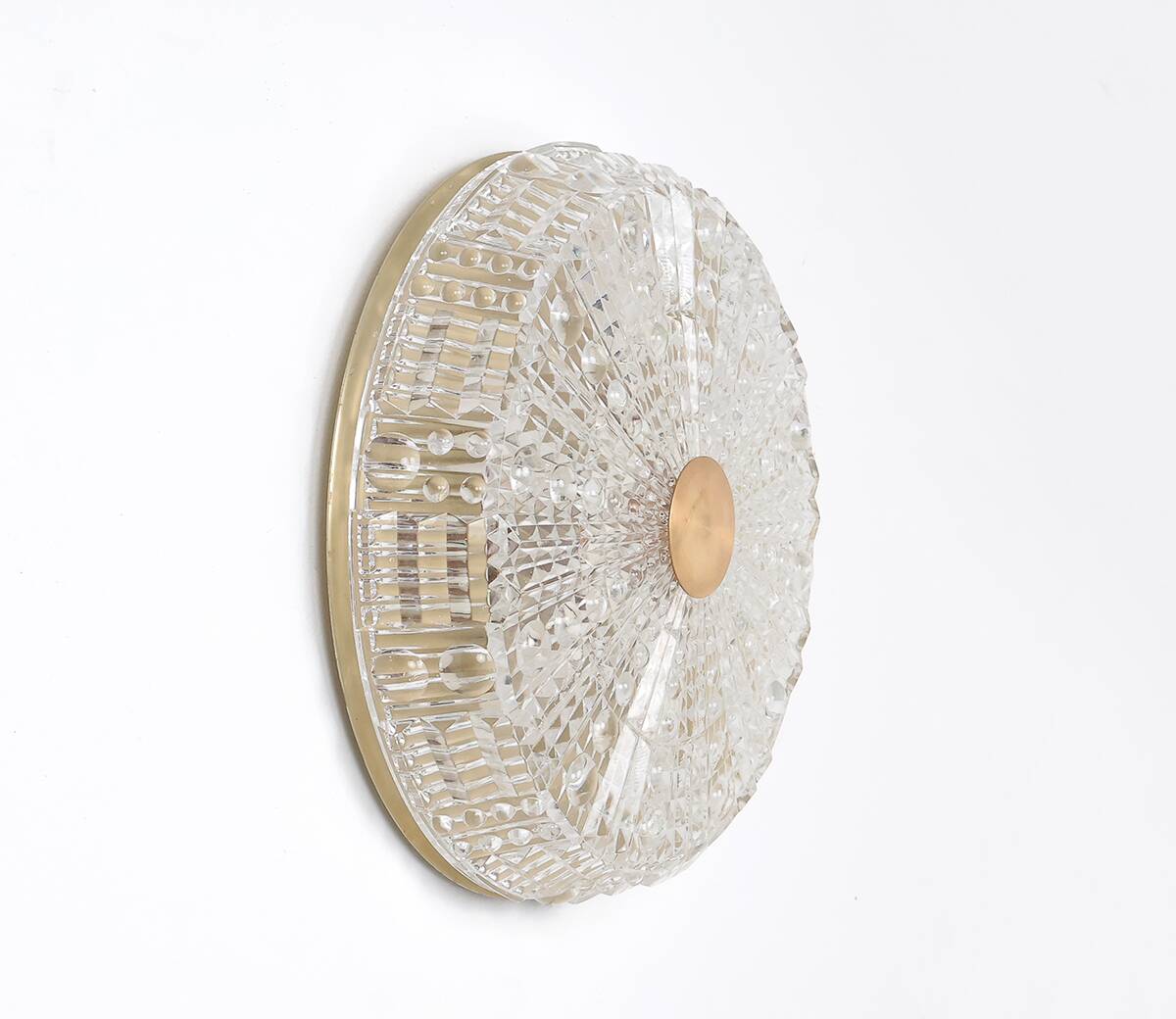 Orrefors crystal and brass ceiling lamp for Lyfa, 1970s