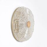 Orrefors crystal and brass ceiling lamp for Lyfa, 1970s