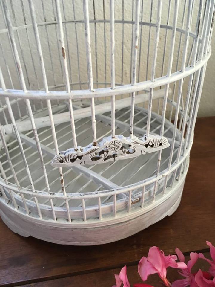 White painted rattan bird cage