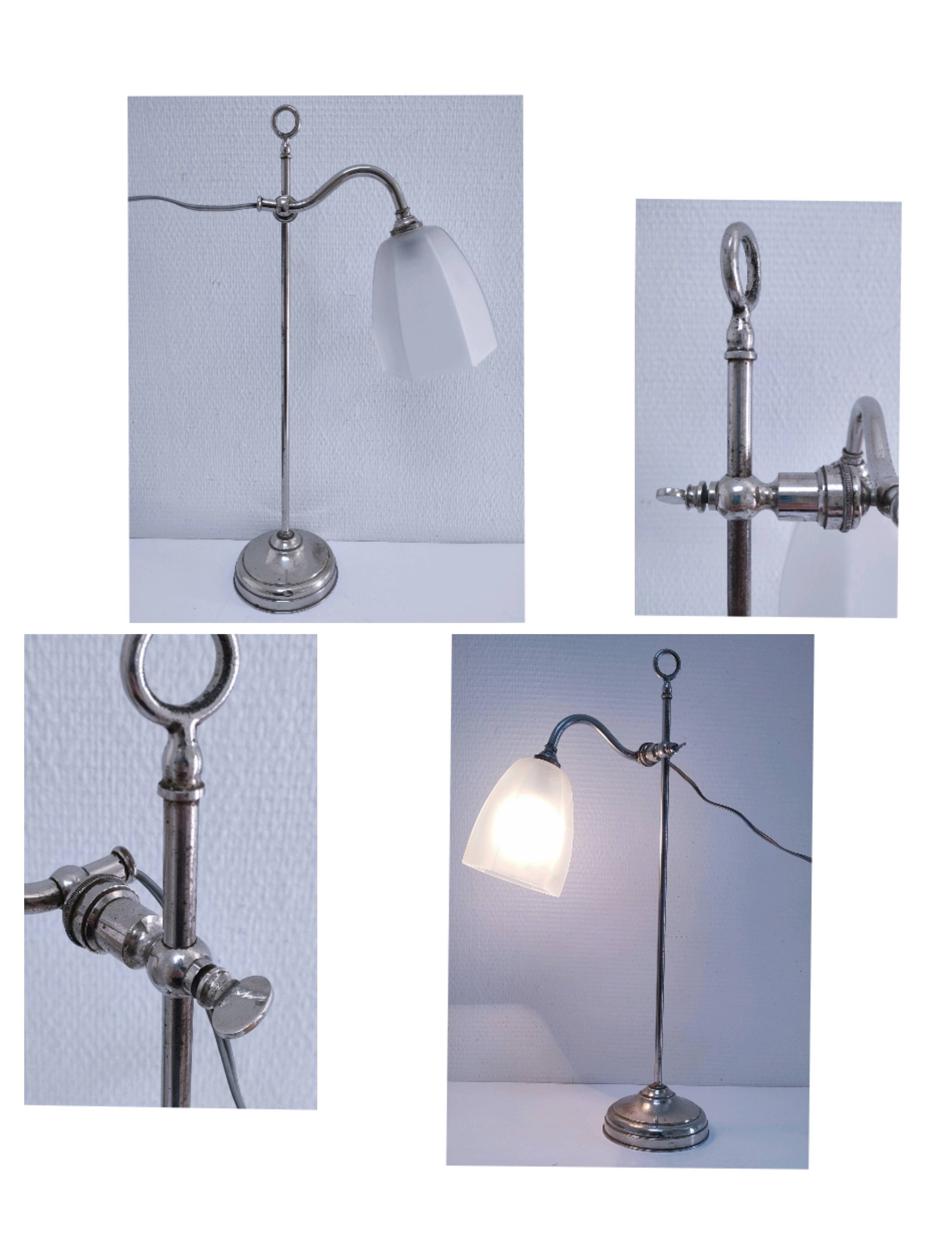 Art Deco lamp with chrome metal and opalescent glass.