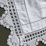 MC embroidered pillowcase with flower detailing and crocheted edge