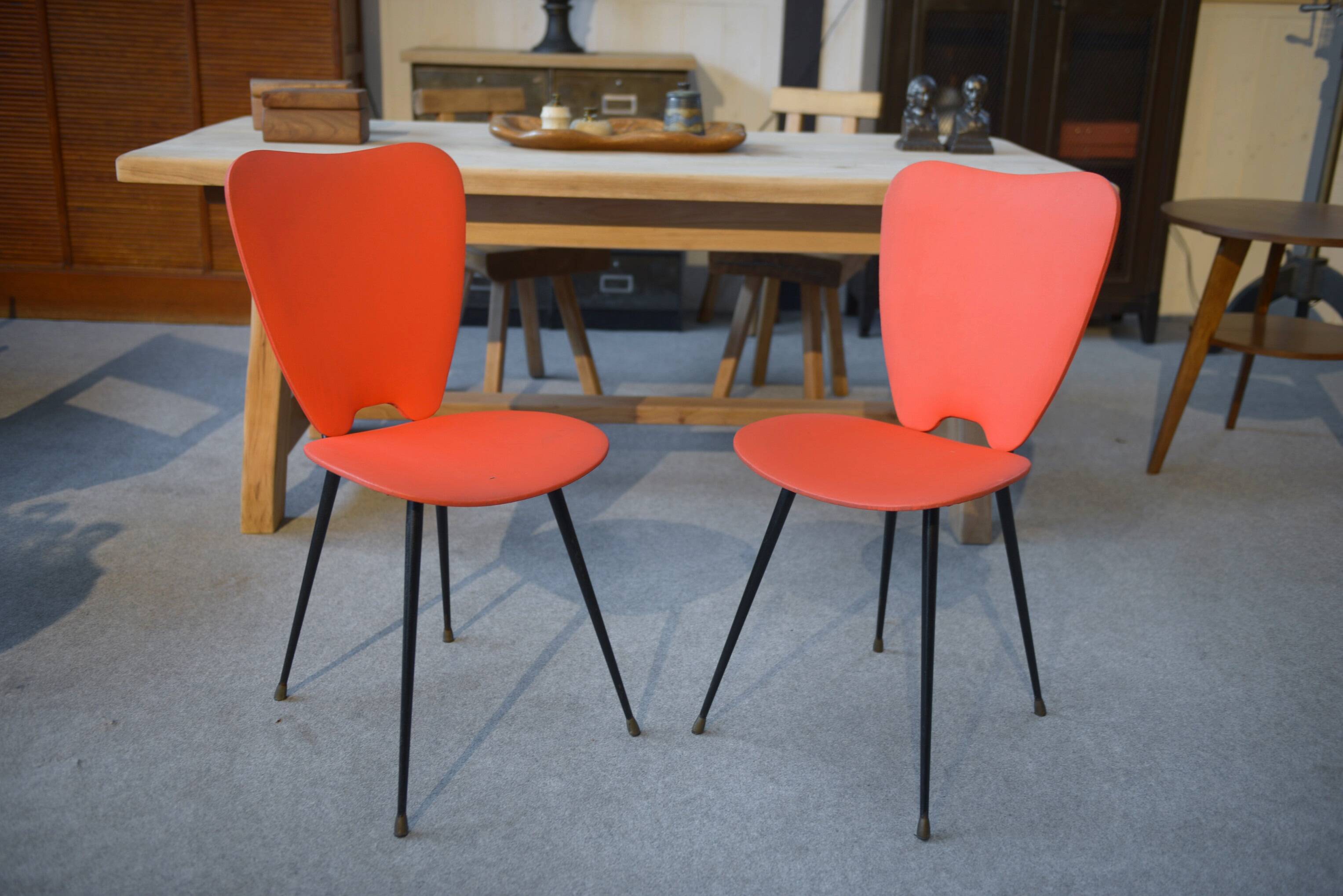 Set of 2 red leatherette chairs from the 1960s