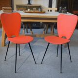 Set of 2 red leatherette chairs from the 1960s