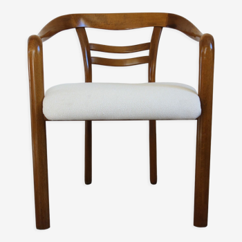 Fauteuil vintage en bois et bouclette fine