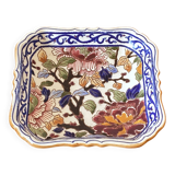 Small square Gien earthenware dish/trinket tray with peony decoration