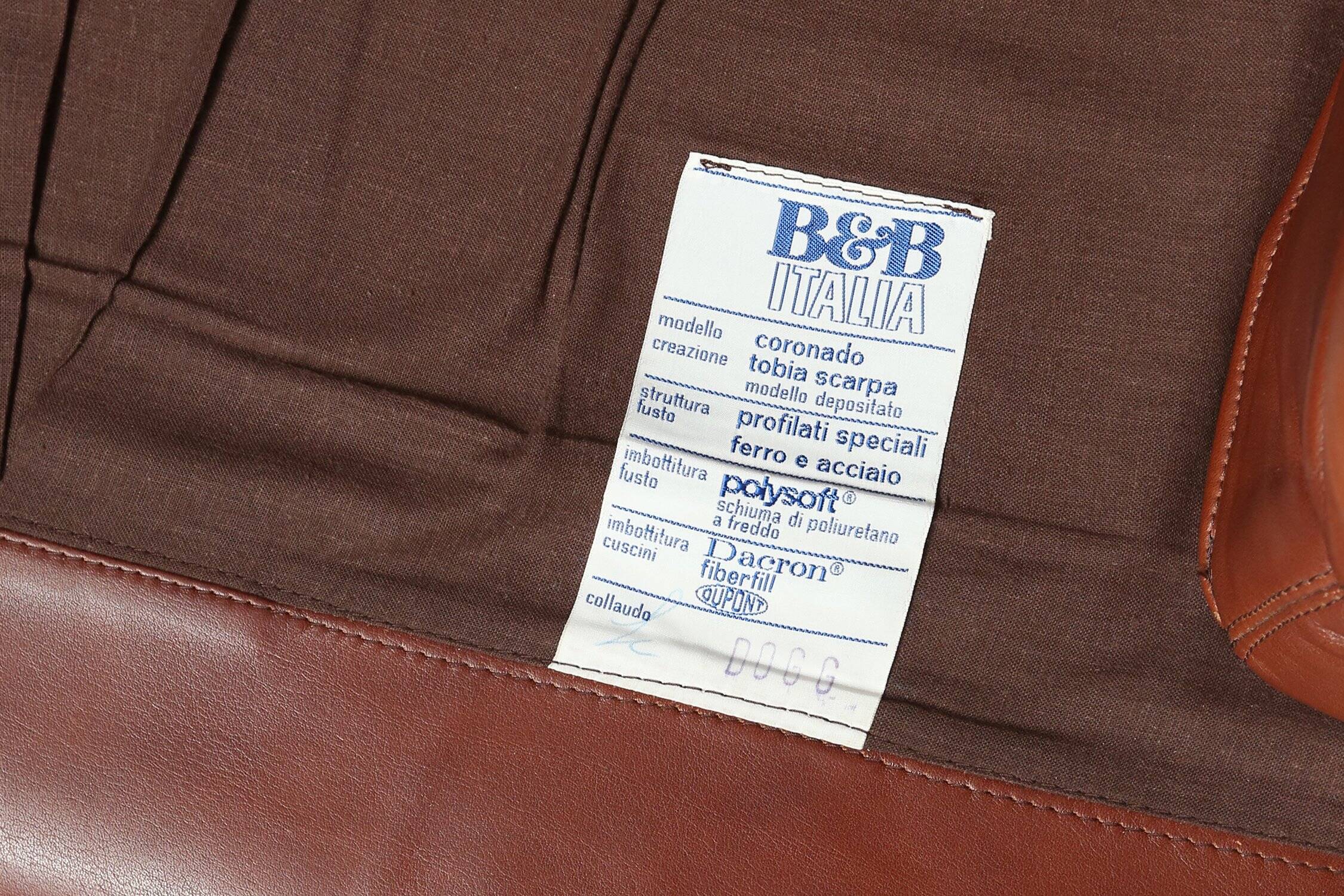 Brown Leather Armchair Coronado by Tobia Scarpa for B&b Italia, Italy, 1960