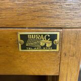1950s oak office storage cabinet with curtains.