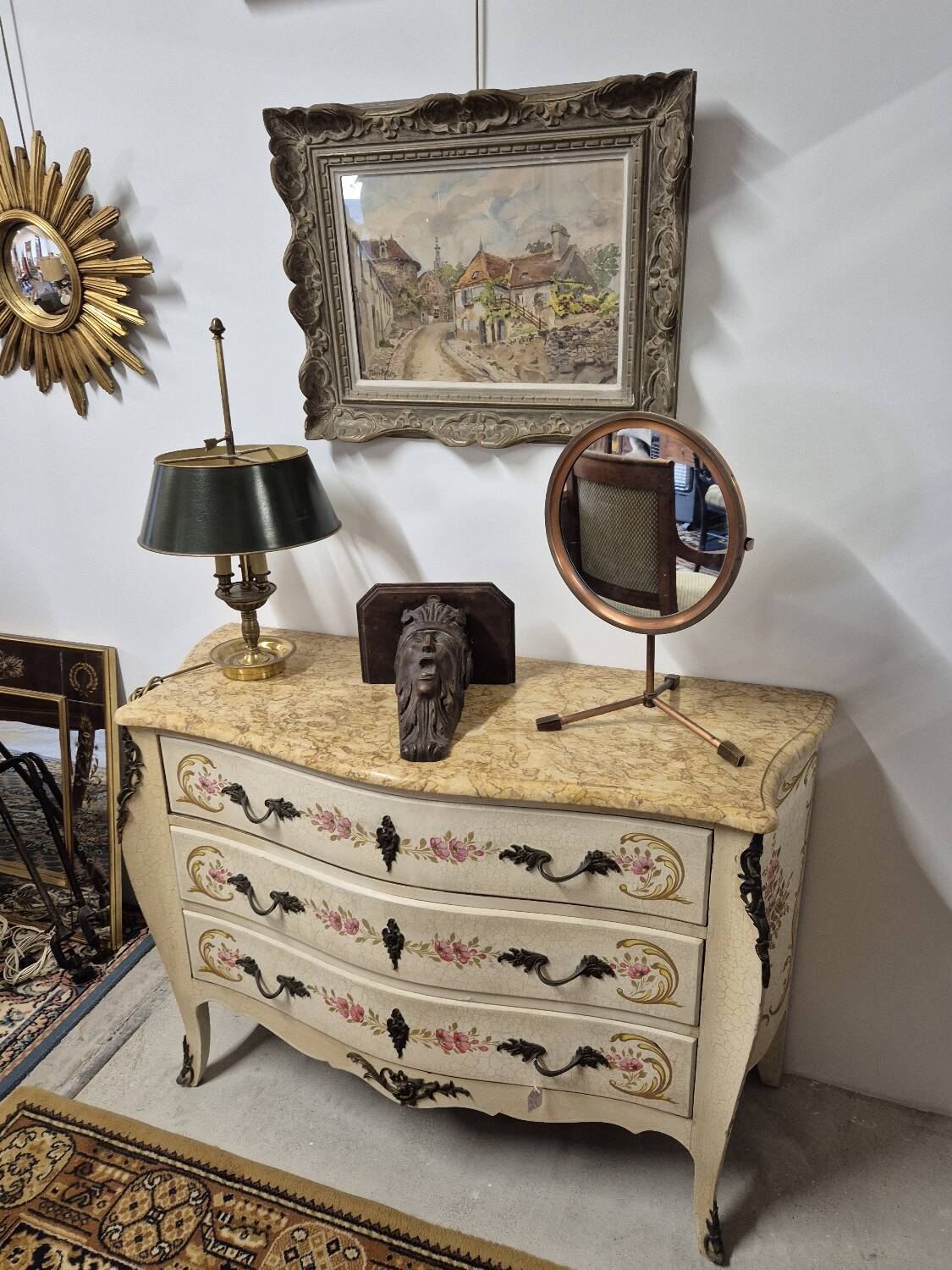 Louis XV style chest of drawers painted with flowers, Italian manufacture
