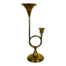 Vintage golden brass trumpet candle holder
