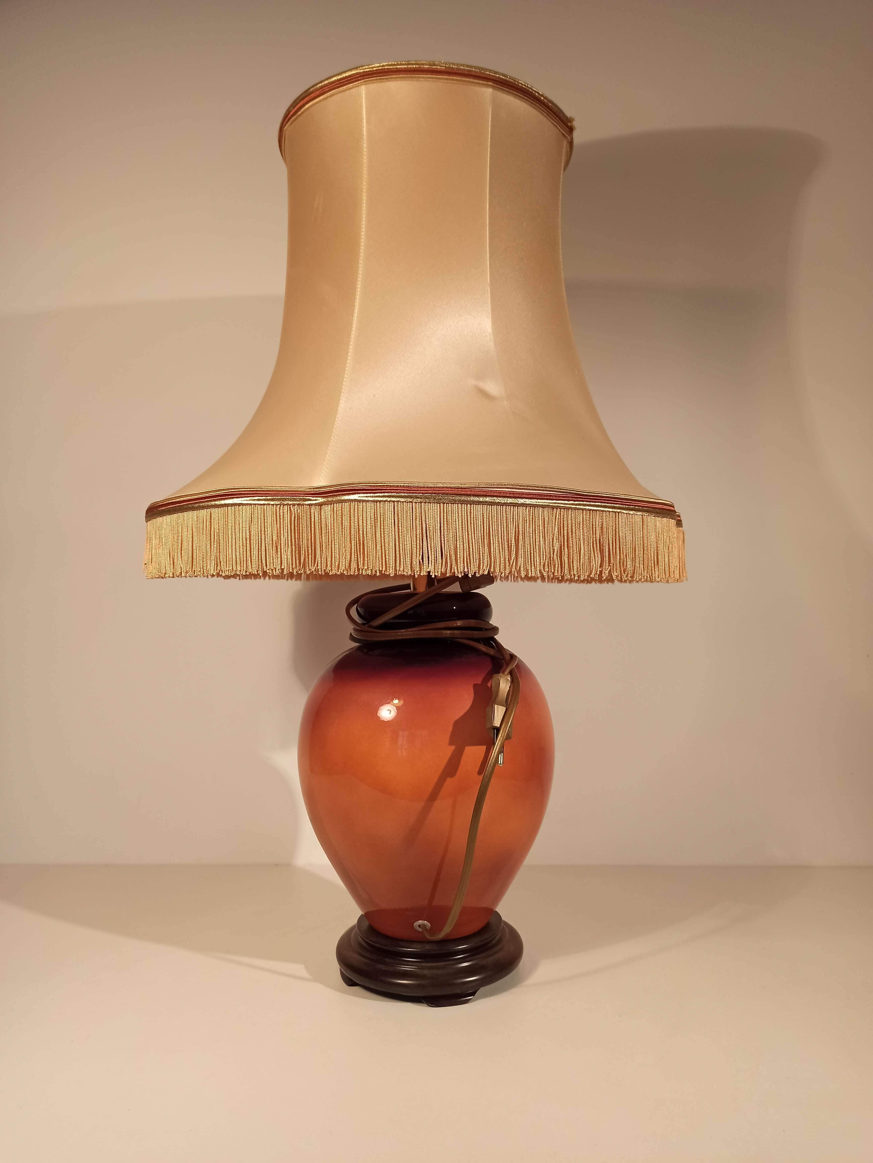 Large lamp to lay ceramic foot varnished orange and brown flowers