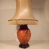 Lampe à poser pied céramique vernie fleurs orange et marron
