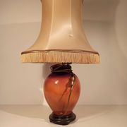 Large lamp to lay ceramic foot varnished orange and brown flowers