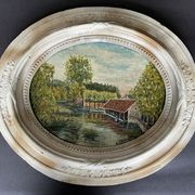 Tableau huile sur toile "Le lavoir"