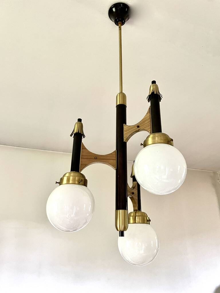 Lustre cascade de 3 globes Targetti 1950