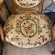Louis XVI style medallion armchair with floral needlepoint tapestry
