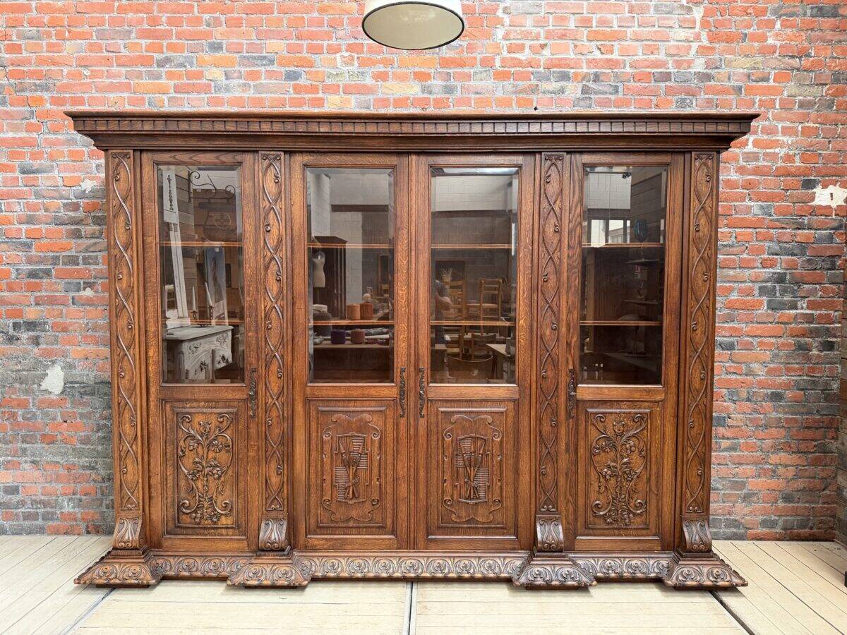 Large oak pharmacy display cabinet