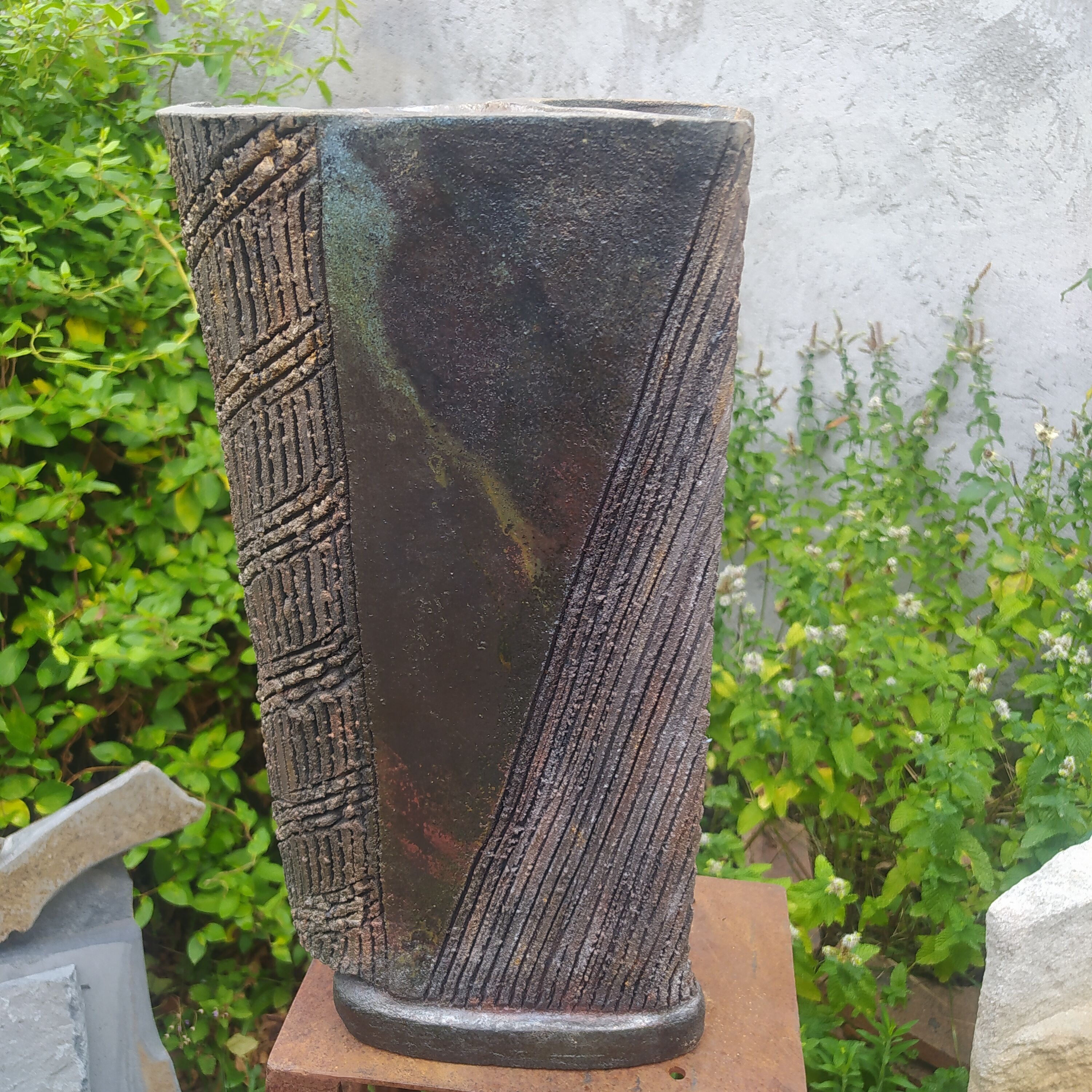 Raku scarified vase