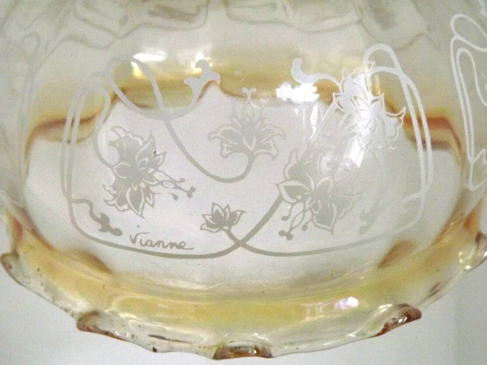 Vintage French signed Vianne amber glass ceiling light with floral decoration 4523