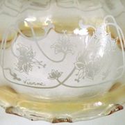 Vintage French signed Vianne amber glass ceiling light with floral decoration 4523