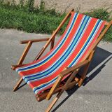 Chaise longue transat chilienne vintage avec repose pied
