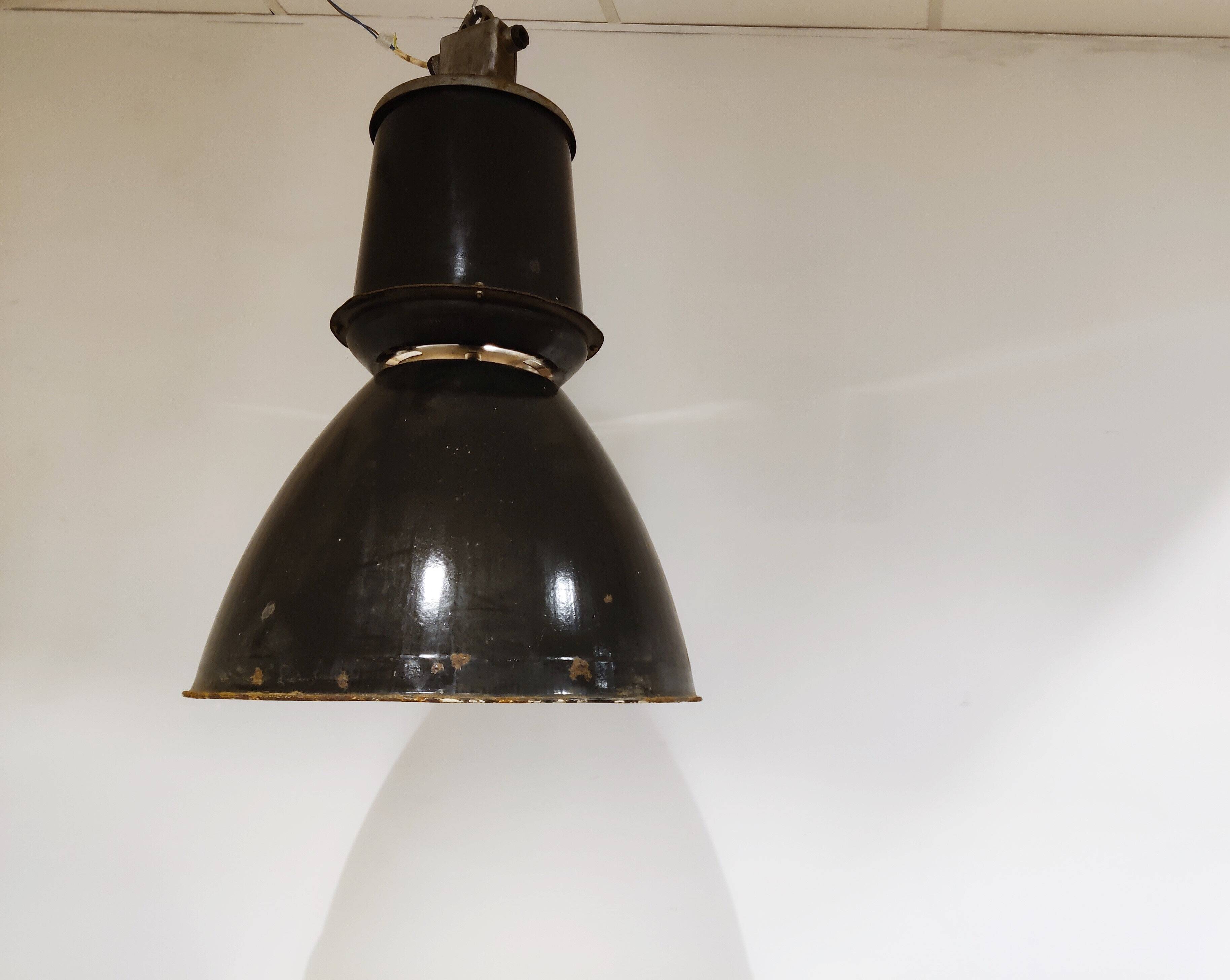 Large industrial enamel lamps, 1950s - vintage industrial ceiling light