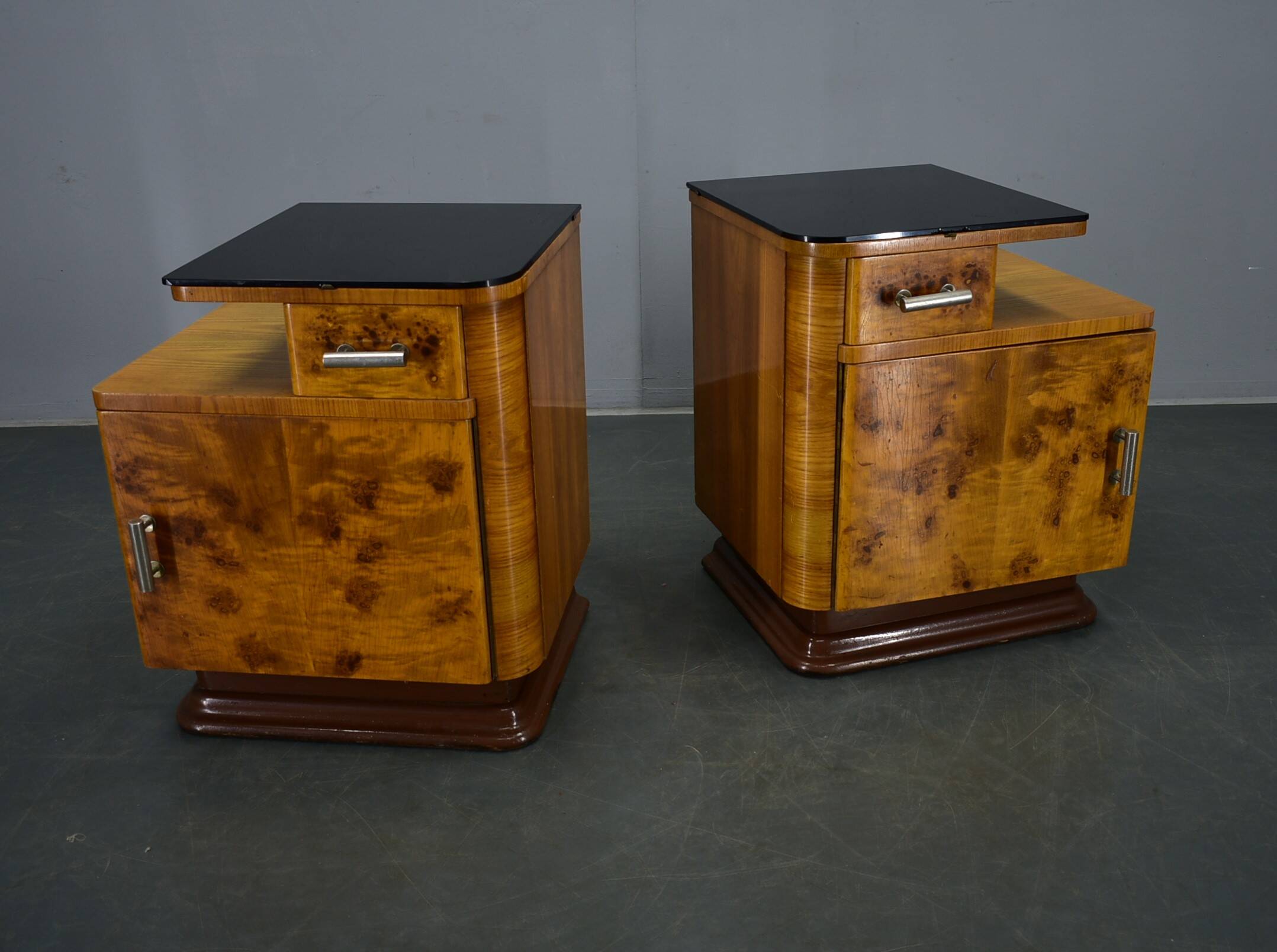 1942s set of bedside tables by Jindrich Halabala, Czechoslovakia