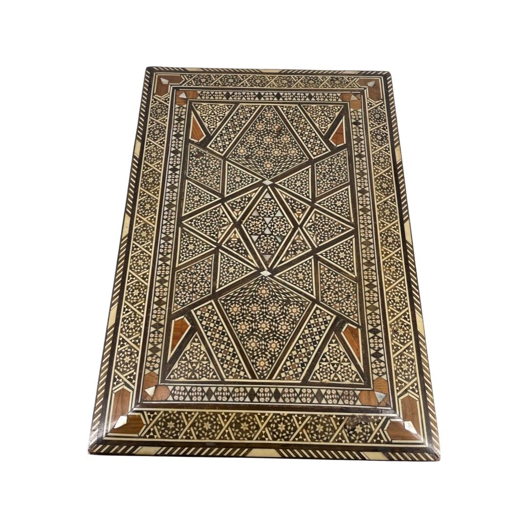 Large Persian marquetry box inlaid with its key