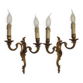 Elegant Vintage French Bronze Double Wall Sconces with Acanthus Leaf Detail