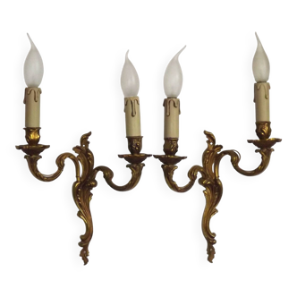 Elegant Vintage French Bronze Double Wall Sconces with Acanthus Leaf Detail