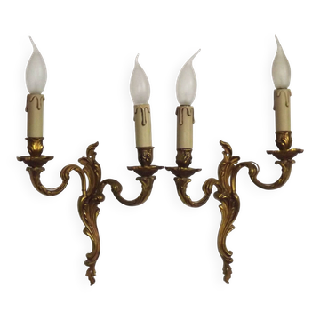 Elegant Vintage French Bronze Double Wall Sconces with Acanthus Leaf Detail