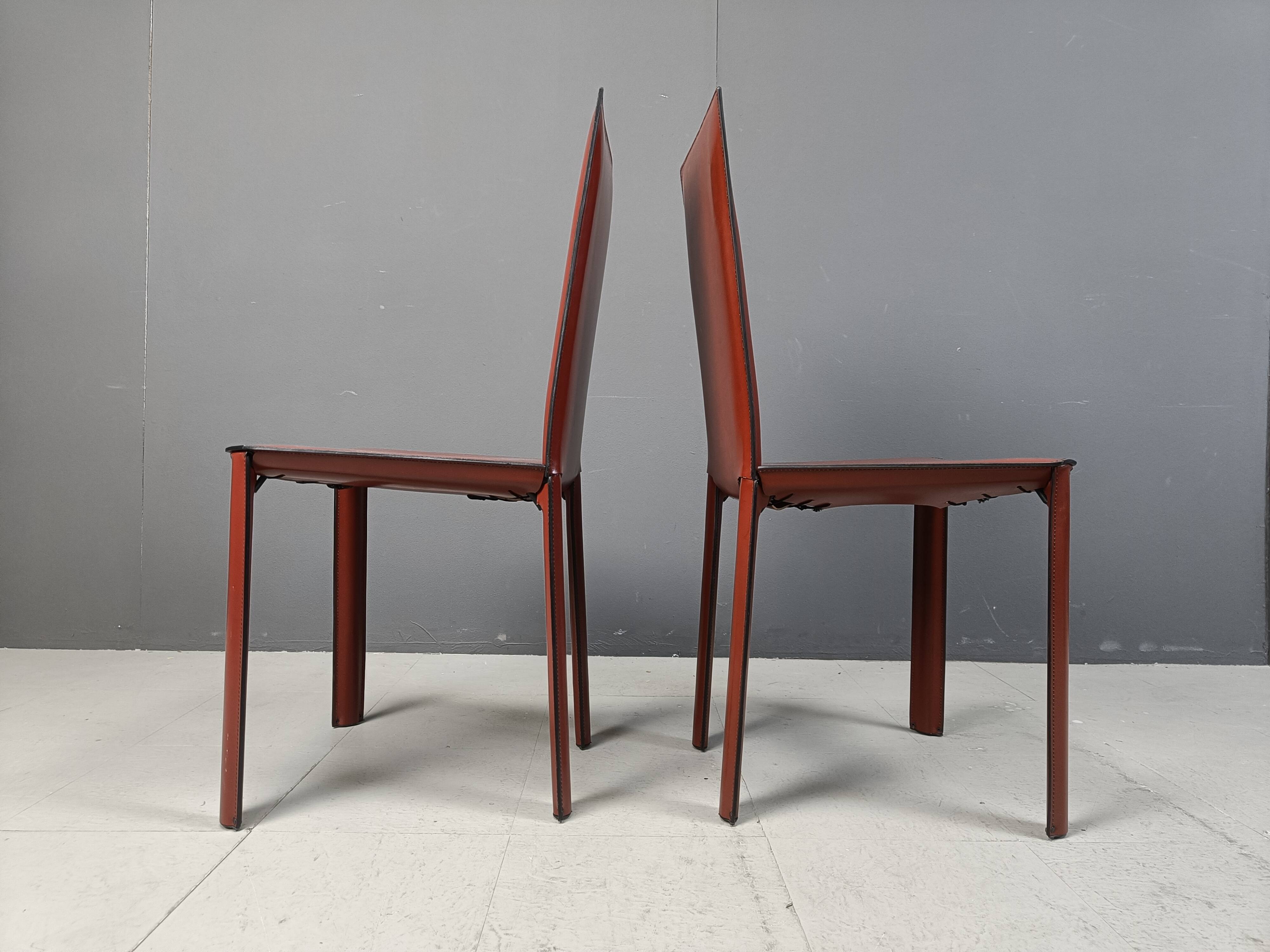 Red leather dining chairs by De Couro Brazil, 1980s - set of 4