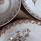 Sept assiettes à dessert terre de fer aux oiseaux f.f.Pexonne fin XIX ème