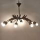 Sputnik chandelier 8 lights copper, teak & brass, Italy 1960s