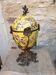 Large covered box in yellow earthenware with polychrome enamels and brass from the 20th century.