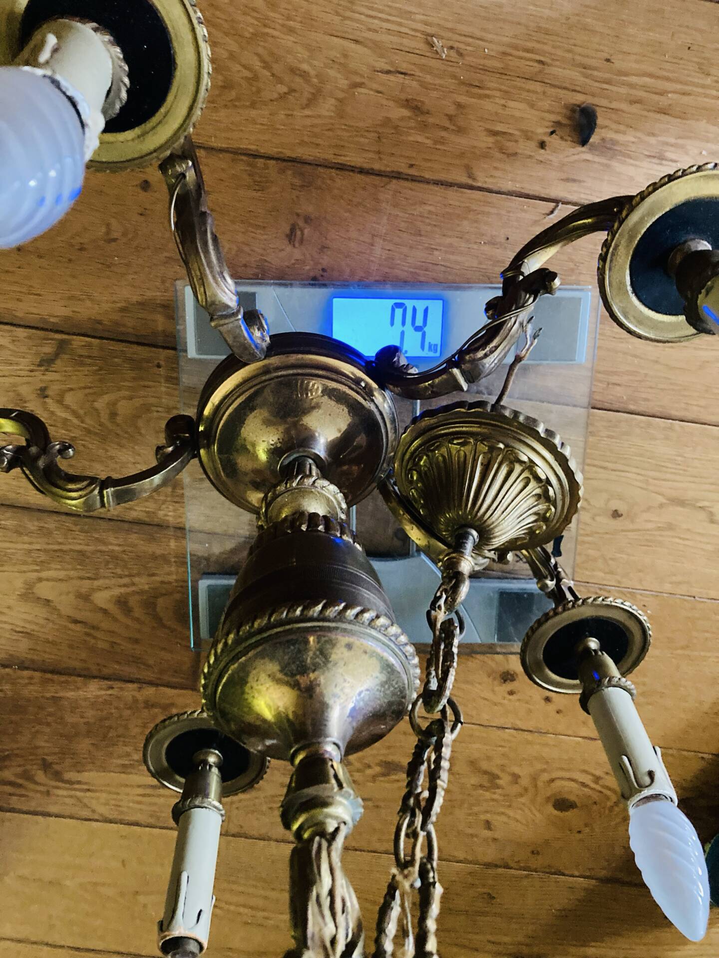 Louis XV style chandelier from the mid-20th century in solid gilded bronze.