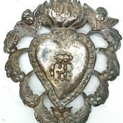 Grand ex voto coeur argent 15 cm antique italien grace reçu