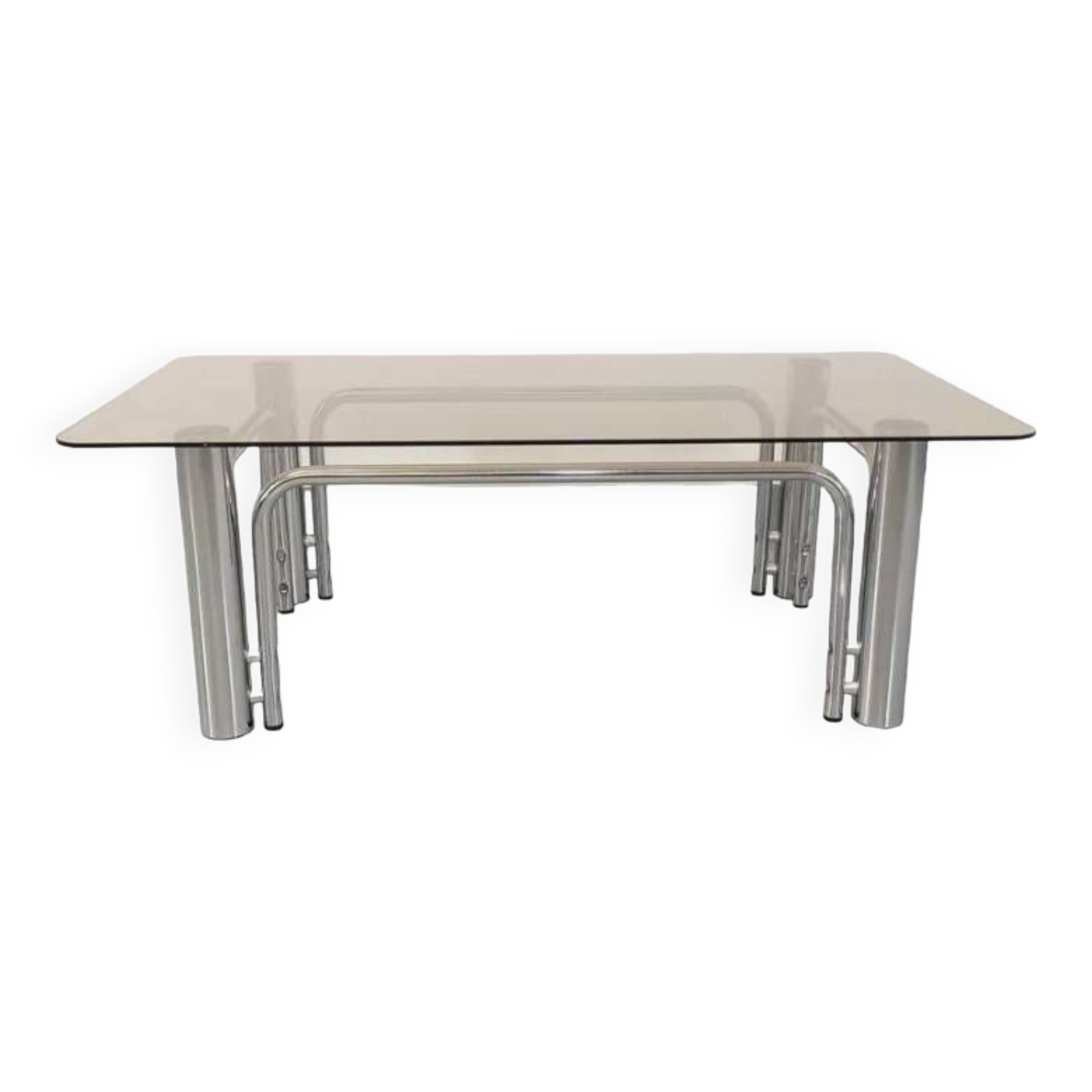 Coffee table in metal and smoked glass from the 70s