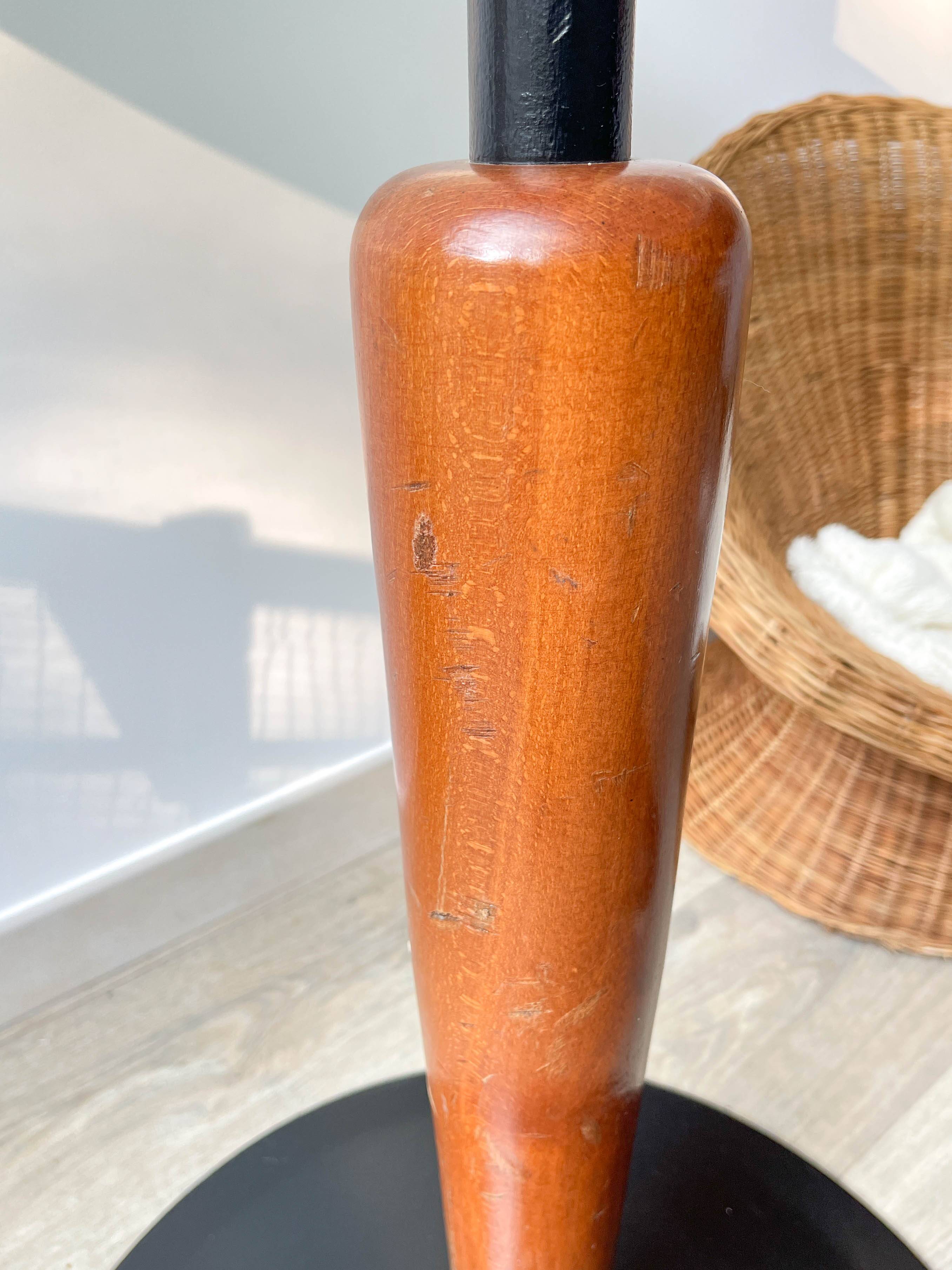 Vintage round mushroom table in wood and glass, 1970s