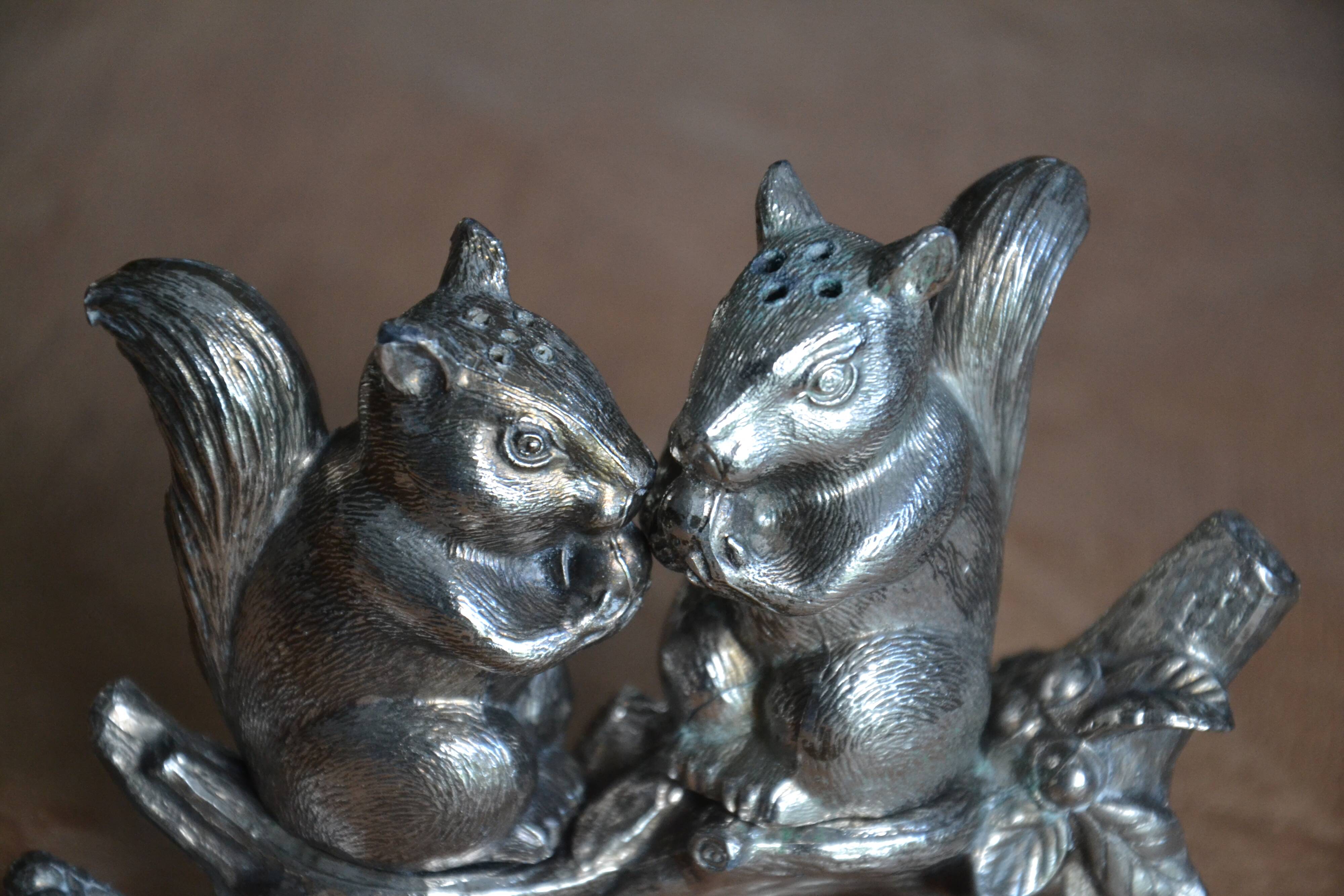Silver-plated squirrel salt and pepper shakers