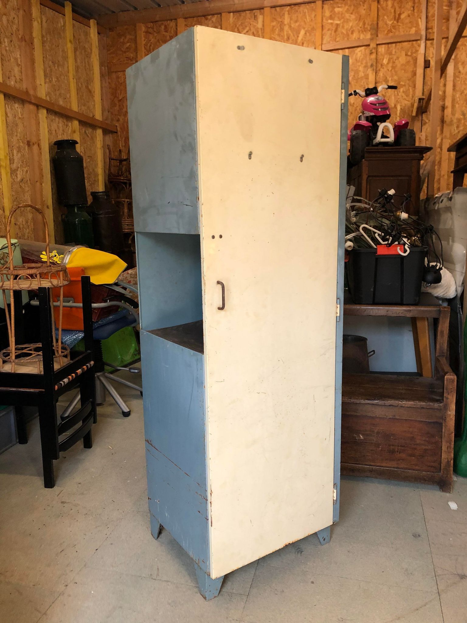 Old metal cabinet 4 shelves and hospital cloakroom