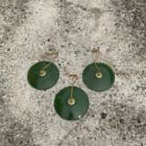 Trio suspension sheet enamelled vintage green and white gold threads brass socket