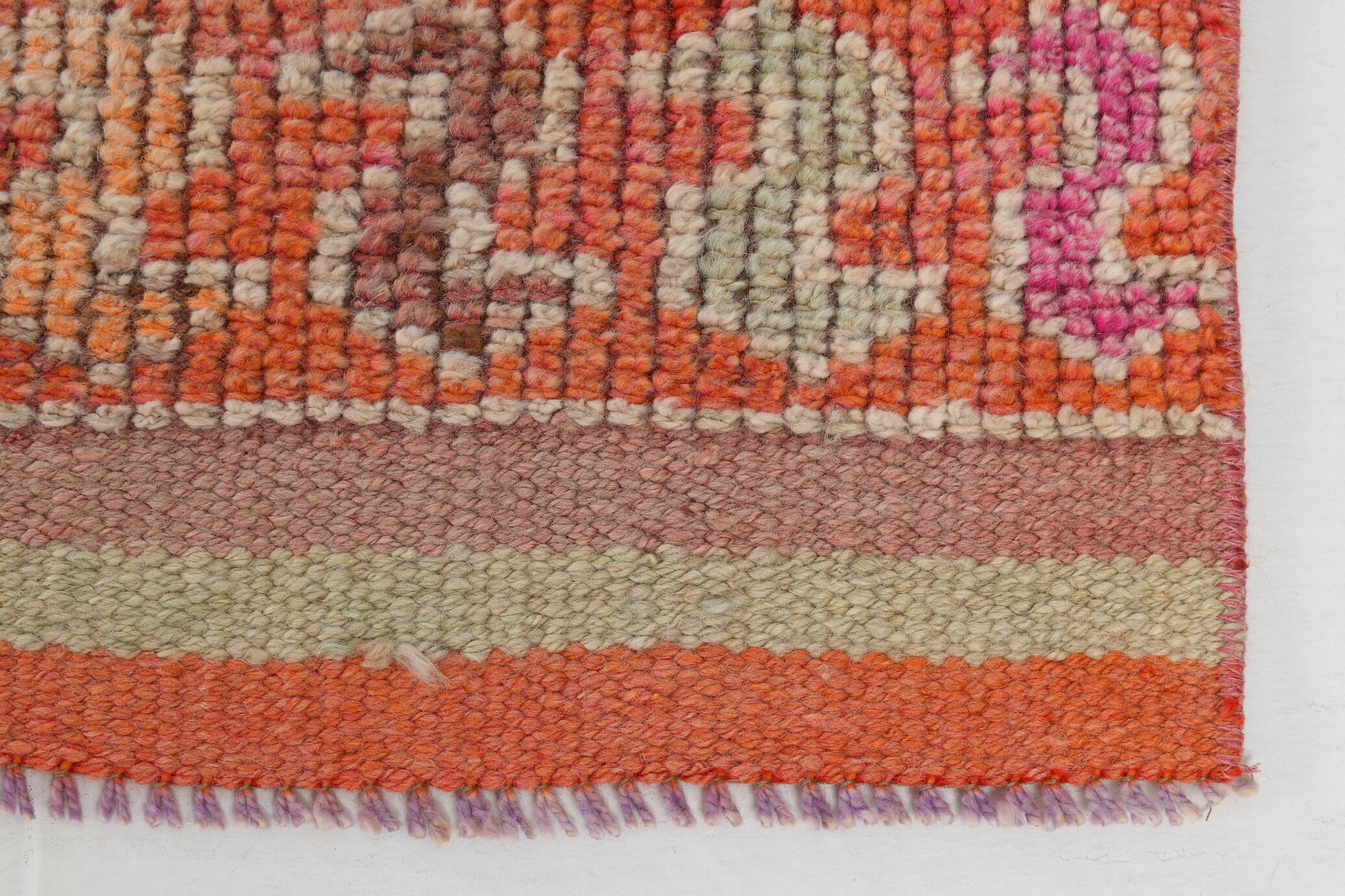 Pink & Orange Vintage Turkish Runner Rug, 103x326Cm